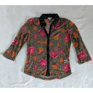 Bongo Sheer Floral Lace Roll Tab Sleeve Blouse Sz Med Whimsigoth‎ Fairy Grunge